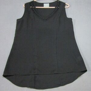 Maeve Tank Top Womens Small Black Crochet V-Neck Sleeveless Tunic High Low Hem